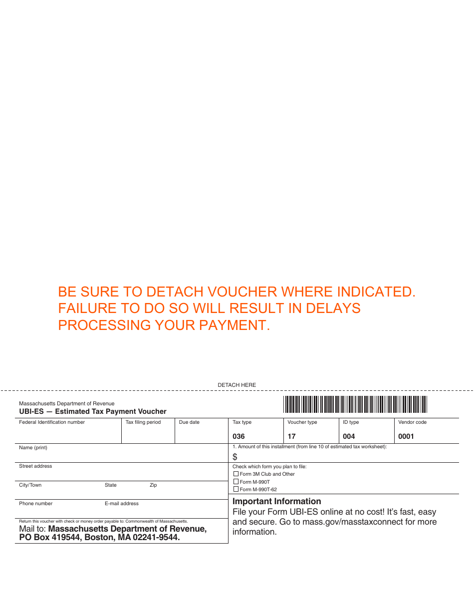 Form UBI-ES Estimated Tax Payment Voucher - Massachusetts, Page 1