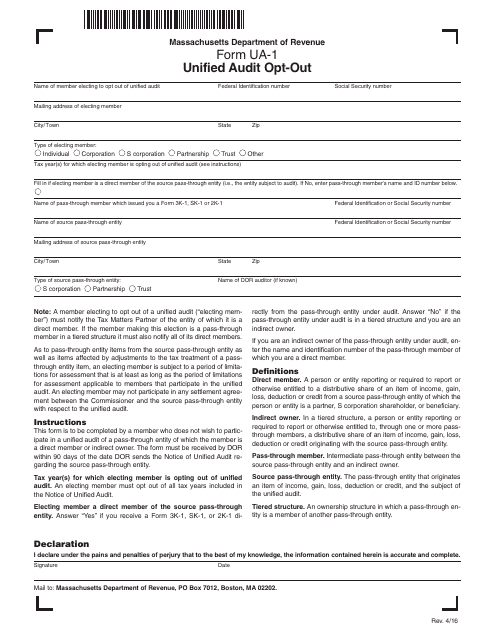 Form UA-1  Printable Pdf