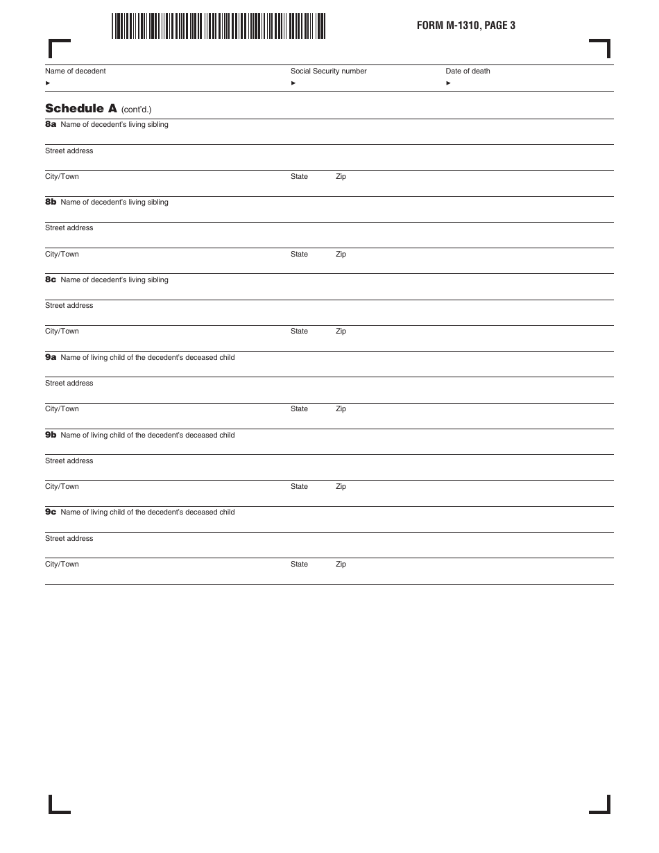Form M-1310 Statement of Claimant to Refund Due a Deceased Taxpayer - Massachusetts, Page 3