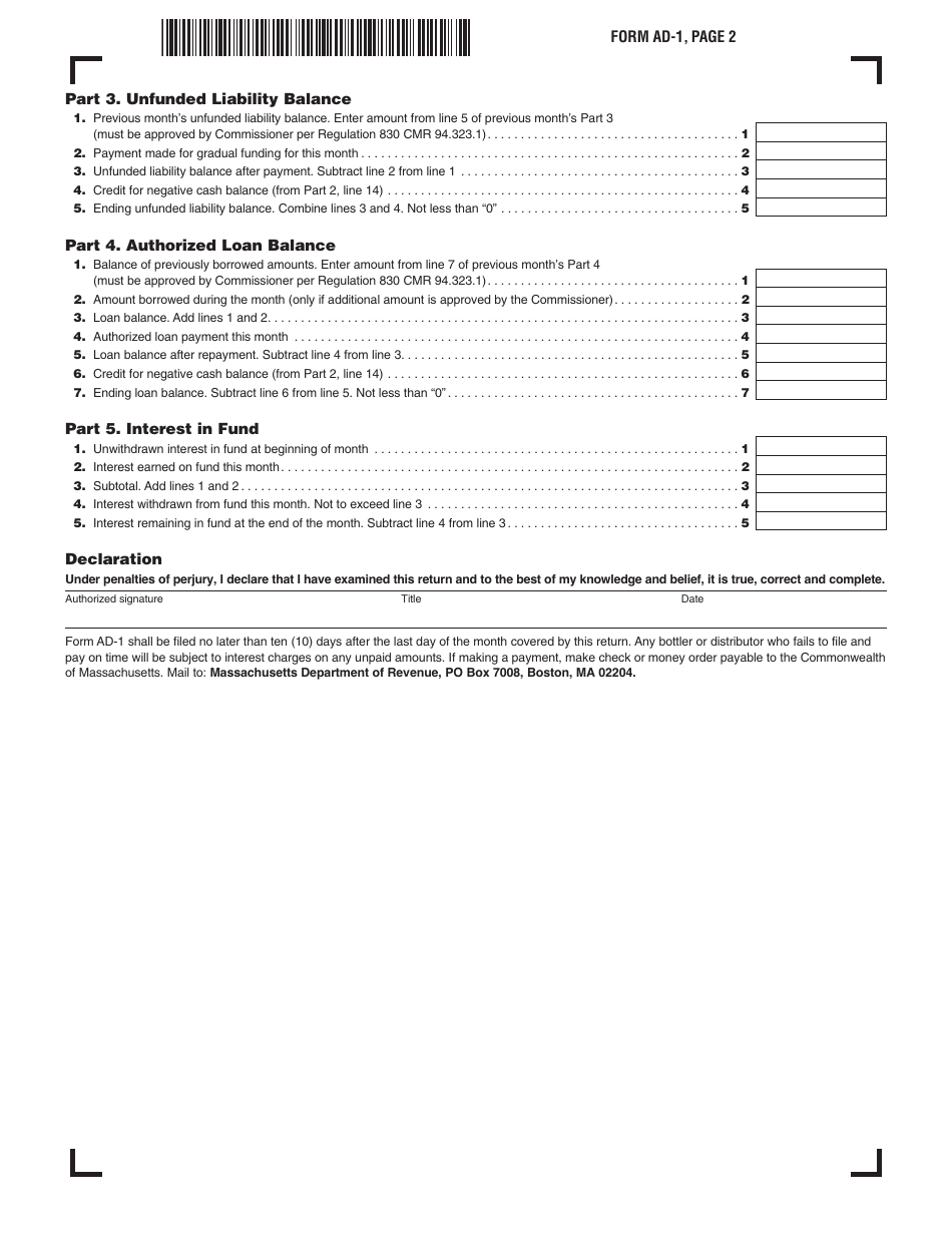 Form AD-1 Abandoned Deposit Amounts Return - Massachusetts, Page 2