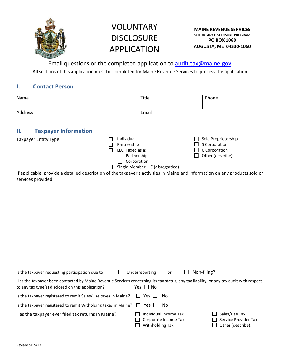 Maine Voluntary Disclosure Application Form Fill Out, Sign Online and