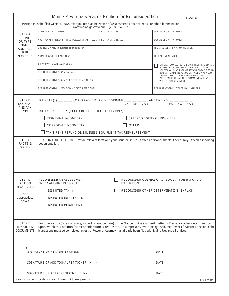 Maine Petition for Reconsideration - Fill Out, Sign Online and Download ...