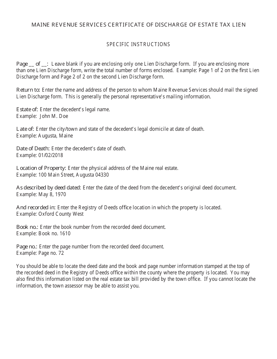 Certificate of Discharge of Estate Tax Lien - Maine, Page 2