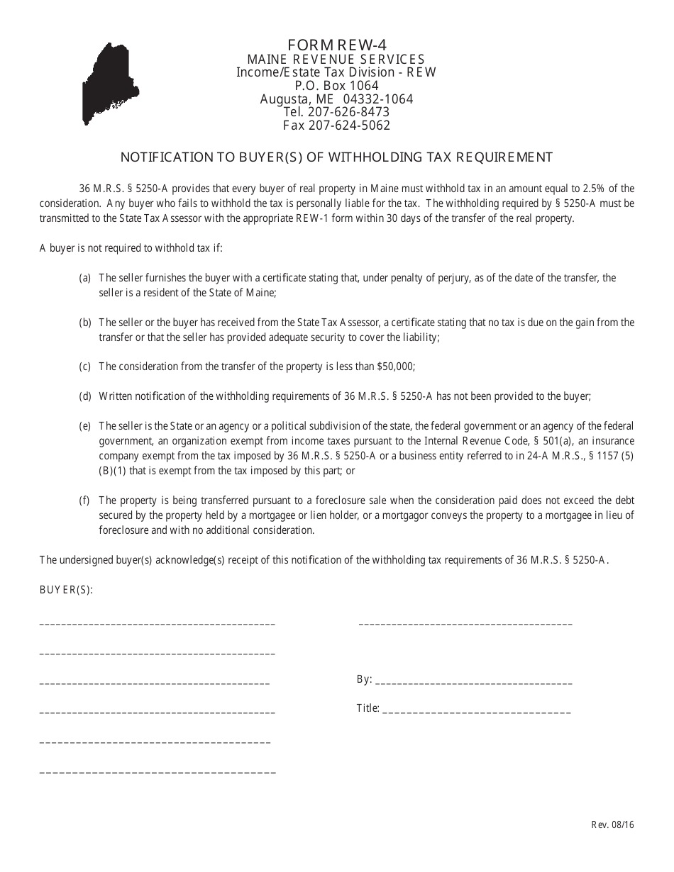 Form REW-4 Notification to Buyer(S) of Withholding Tax Requirement - Maine, Page 1