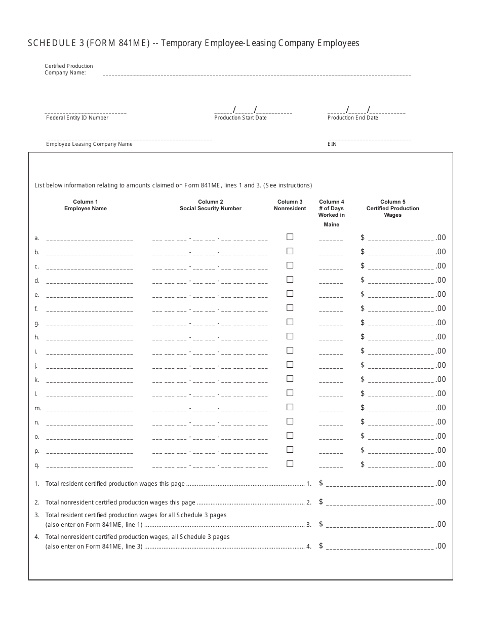Form 841ME Certified Visual Media Production Wage Reimbursement Application - Maine, Page 3