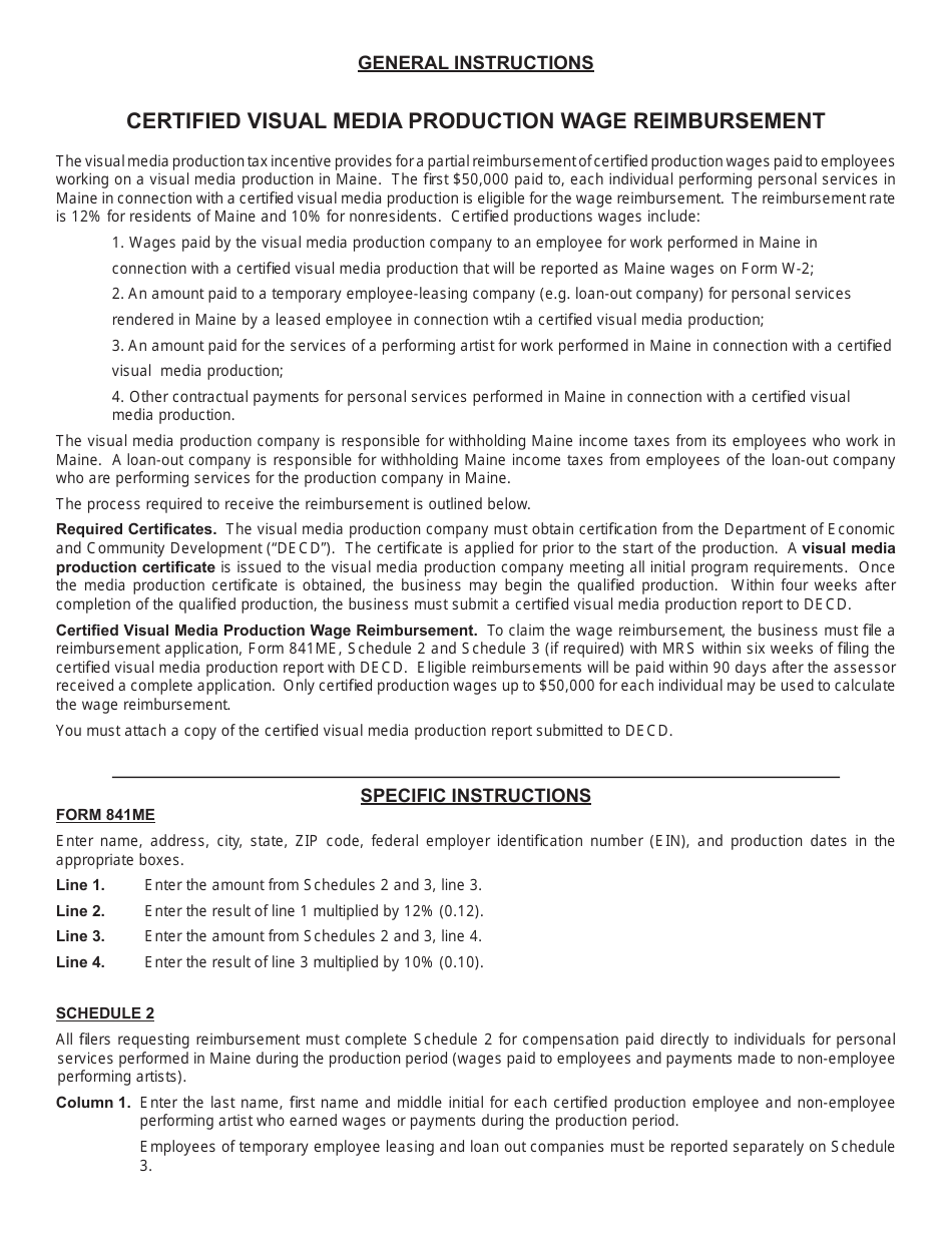 Form 841ME Certified Visual Media Production Wage Reimbursement Application - Maine, Page 4