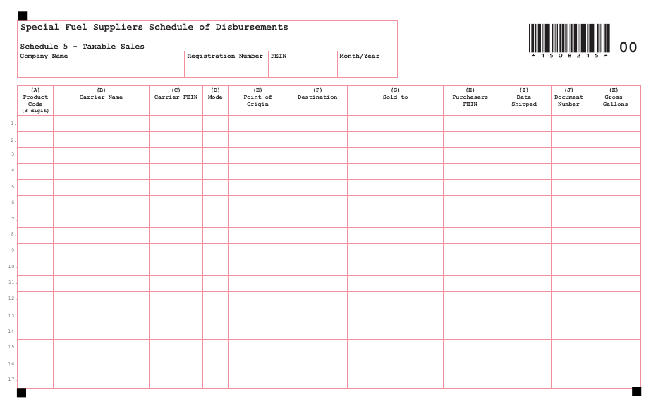 Special Fuel Suppliers Schedule of Disbursements - Schedule 5 - Taxable Sales - Maine, Page 1