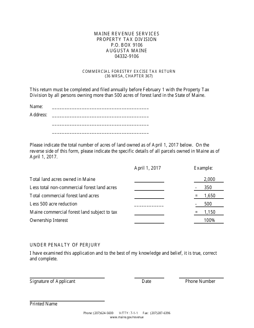 Commercial Forestry Excise Tax Return - Maine Download Pdf