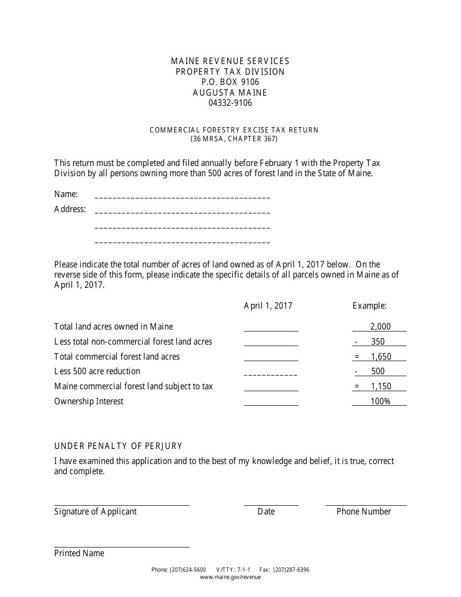 Commercial Forestry Excise Tax Return - Maine, Page 1
