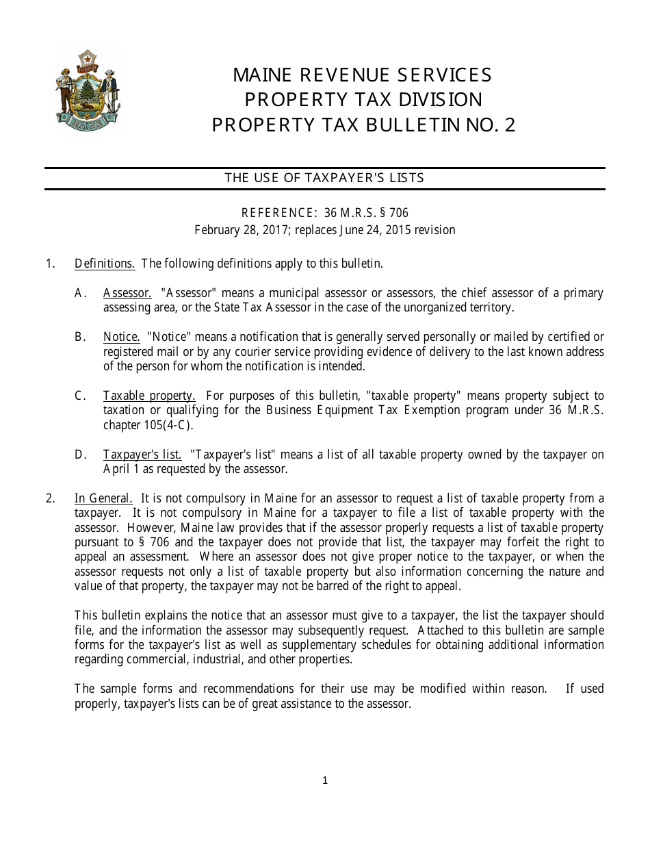 Sample Request for List of Taxable Property - Maine, Page 1
