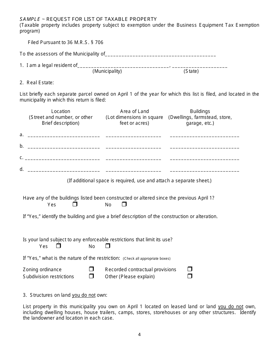 Sample Request for List of Taxable Property - Maine, Page 4