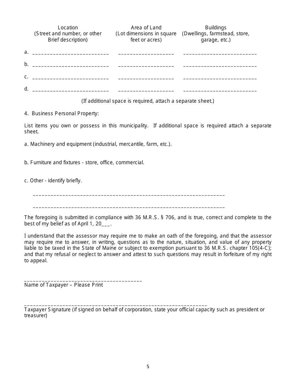 Sample Request for List of Taxable Property - Maine, Page 5