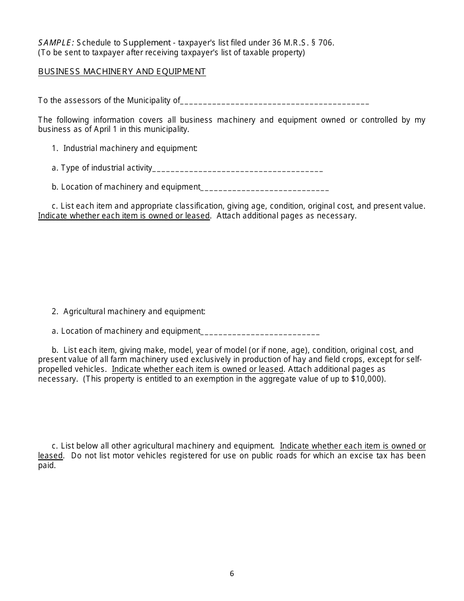 Sample Request for List of Taxable Property - Maine, Page 6