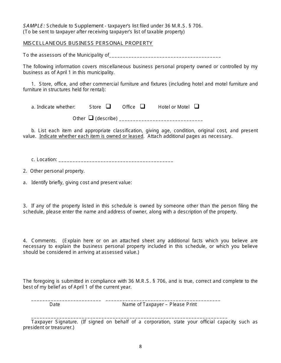 Sample Request for List of Taxable Property - Maine, Page 8