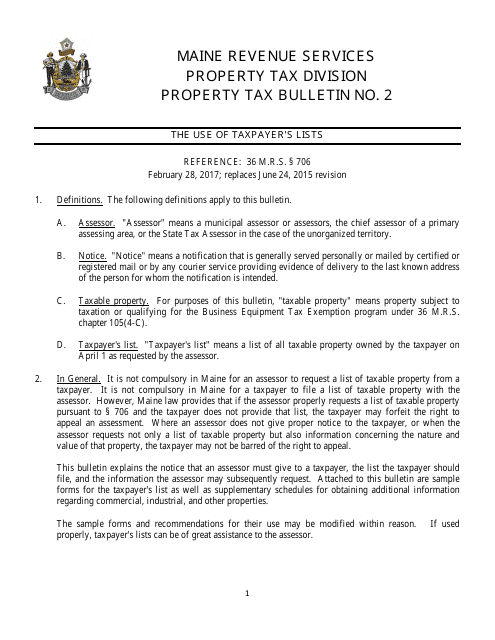 Sample Request for List of Taxable Property - Maine