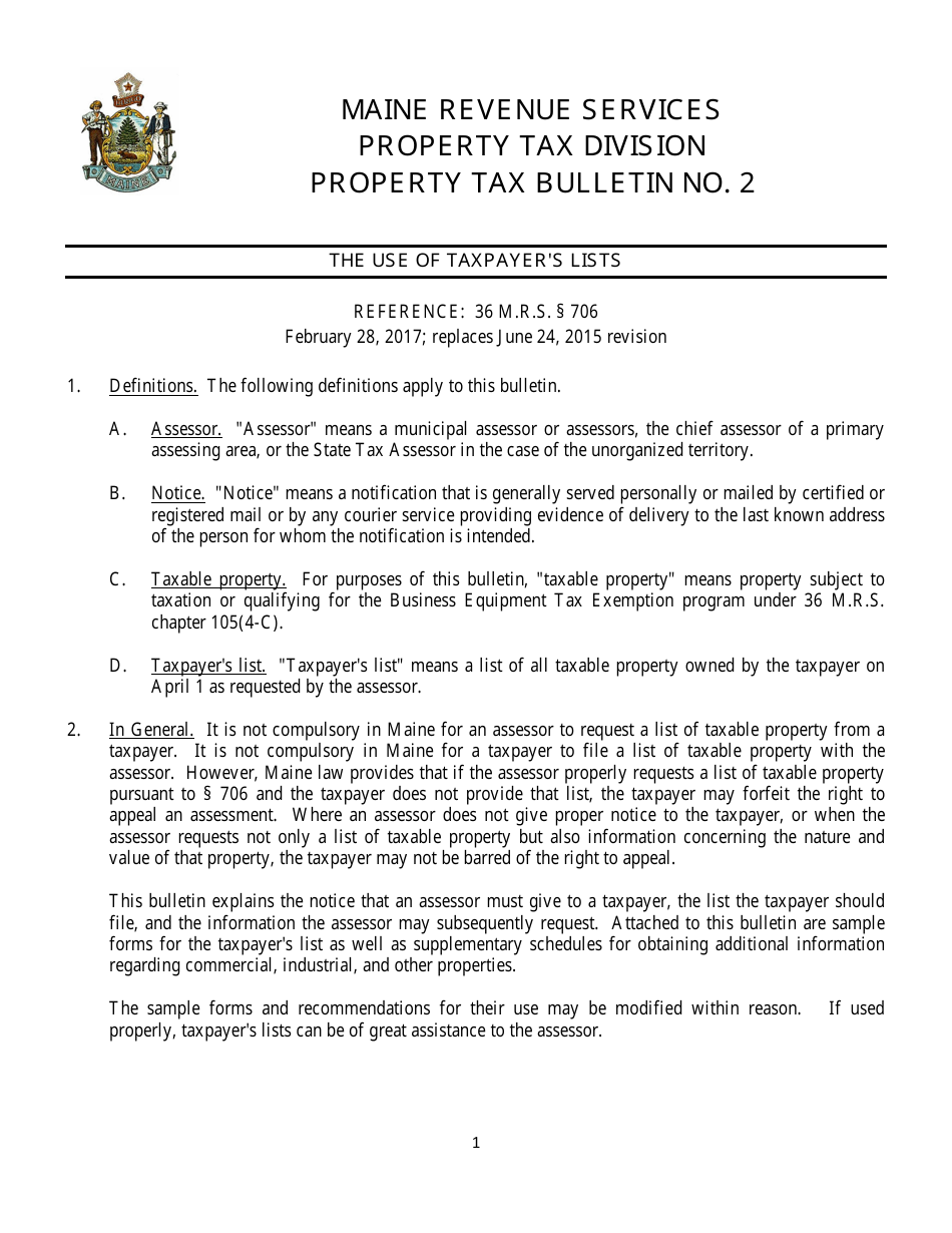 Maine Sample Request for List of Taxable Property Fill Out, Sign