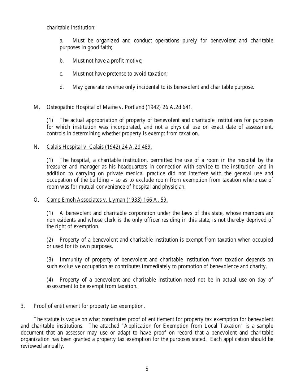 Tax Exemptions for Benevolent and Charitable Institutions - Maine, Page 5