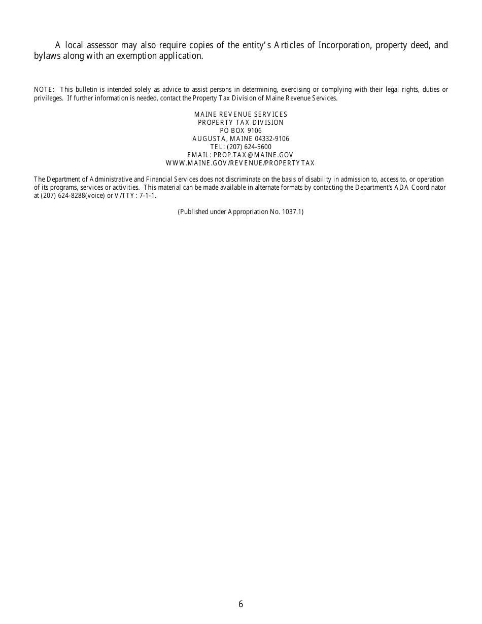 Tax Exemptions for Benevolent and Charitable Institutions - Maine, Page 6