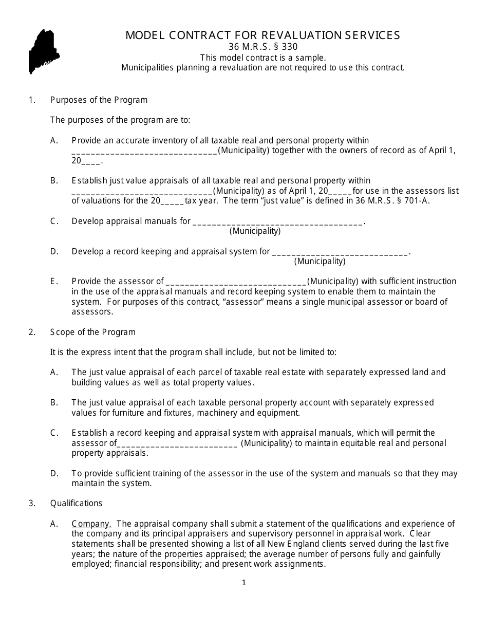 Model Contract for Revaluation Services - Maine, Page 1