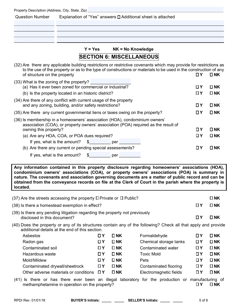 Property Disclosure Exemption Form - Louisiana, Page 6