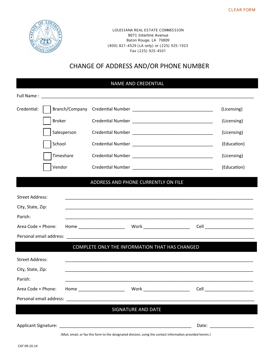 Louisiana Change of Address and/or Phone Number Fill Out, Sign Online