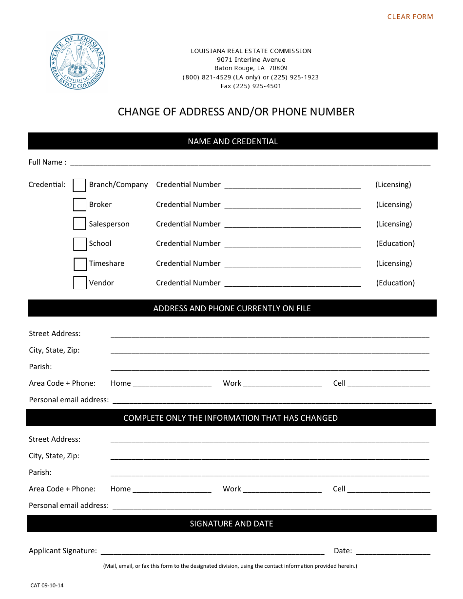 Change of Address and / or Phone Number - Louisiana, Page 1