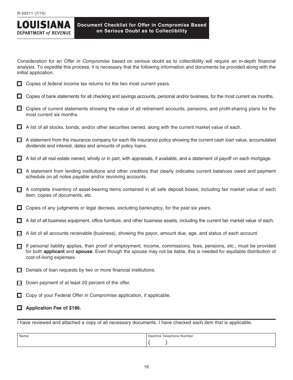 Form R-20212 Offer in Compromise Program - Louisiana, Page 17