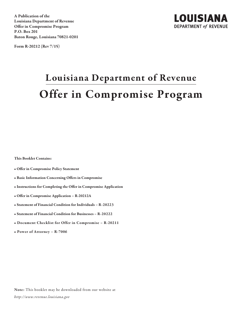Form R-20212 Offer in Compromise Program - Louisiana, Page 1