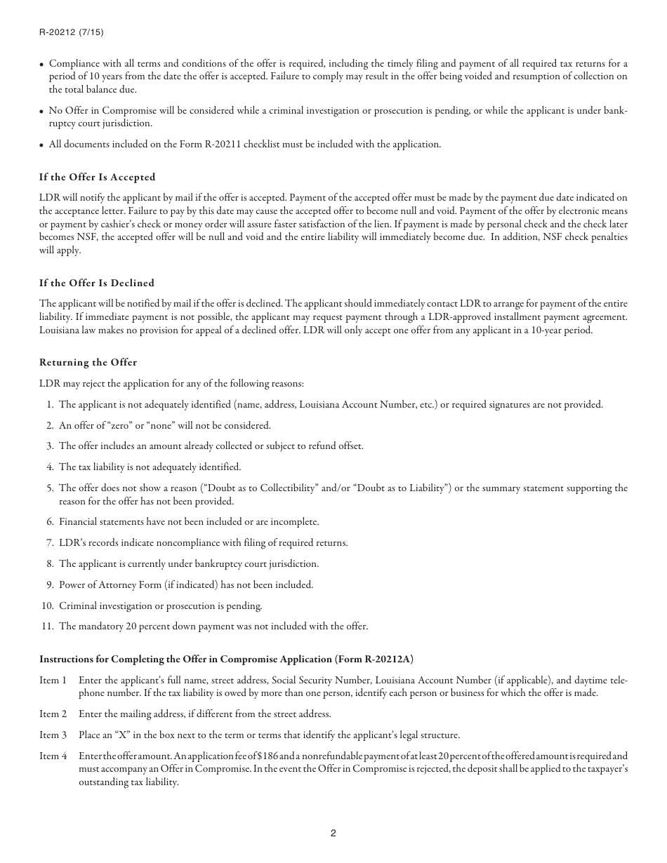 Form R-20212 Offer in Compromise Program - Louisiana, Page 3