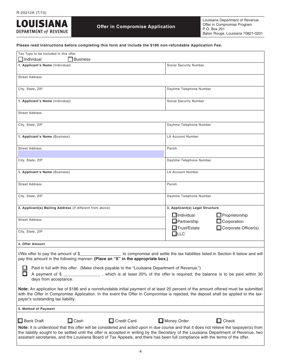 Form R-20212 Offer in Compromise Program - Louisiana, Page 5