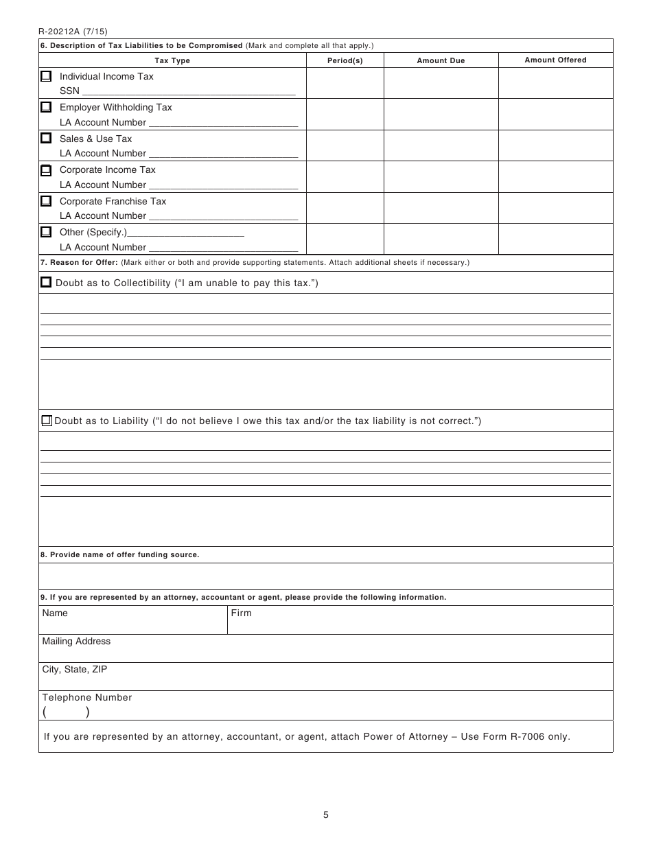 Form R-20212 Download Fillable PDF or Fill Online Offer in Compromise ...