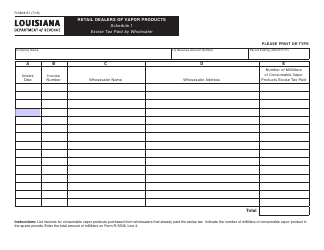 Document preview: Form R-5608-S1 Schedule 1 Excise Tax Paid by Wholesaler - Retail Dealers of Vapor Products - Louisiana