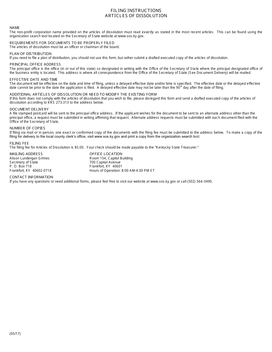 Form NPD Articles of Dissolution - Nonprofit Corporation - Kentucky, Page 2