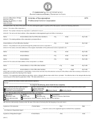 Document preview: Form KPS Articles of Incorporation - Professional Service Corporation - Kentucky