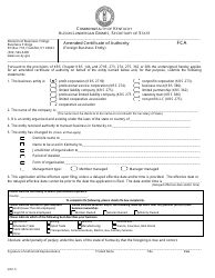 Form FCA Amended Certificate of Authority - Foreign Business Entity - Kentucky