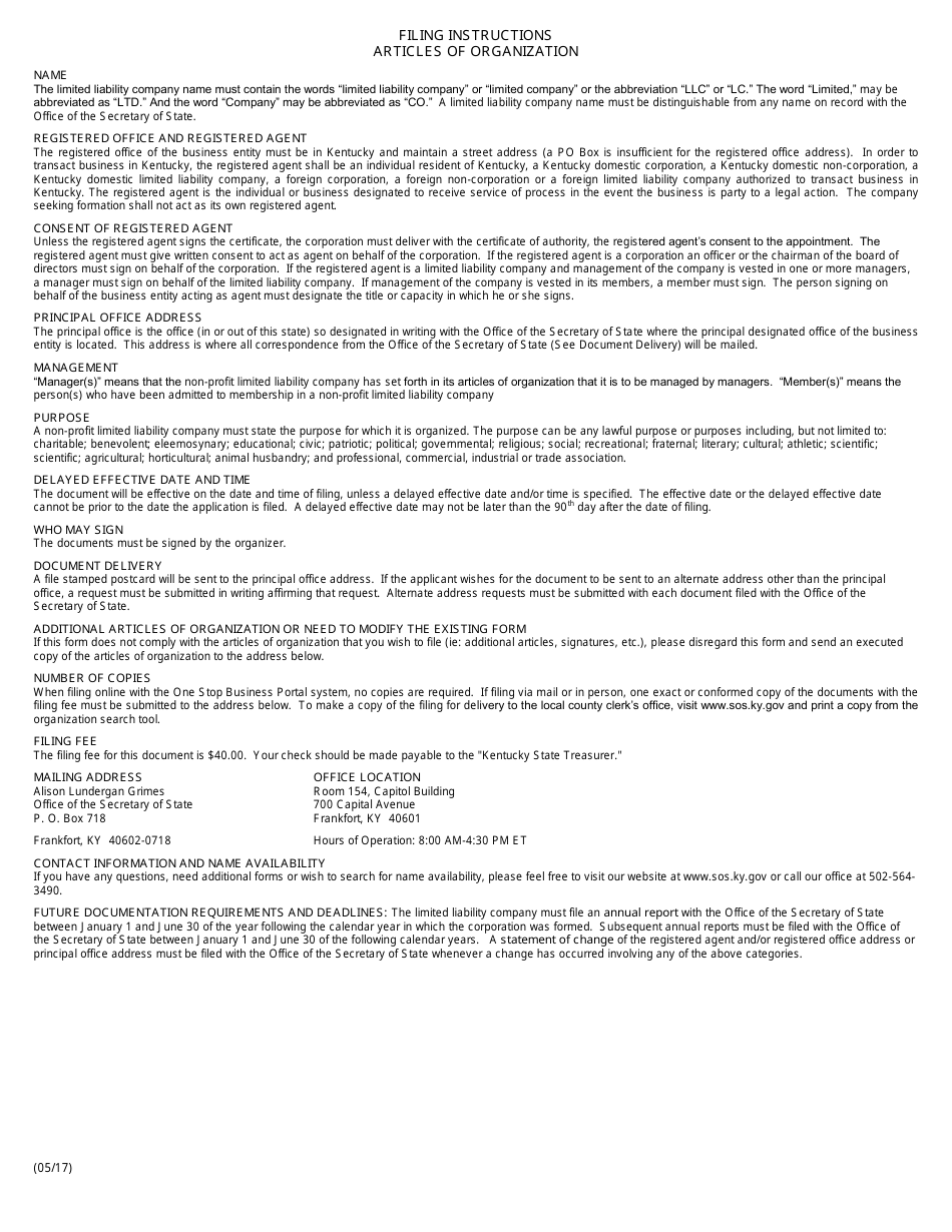 Form NLC Articles of Organization - Nonprofit Limited Liability Company - Kentucky, Page 2