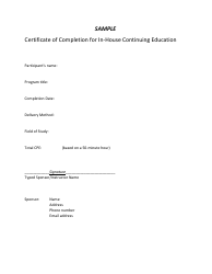 Certificate of Completion for in-House Continuing Education - Sample - Idaho