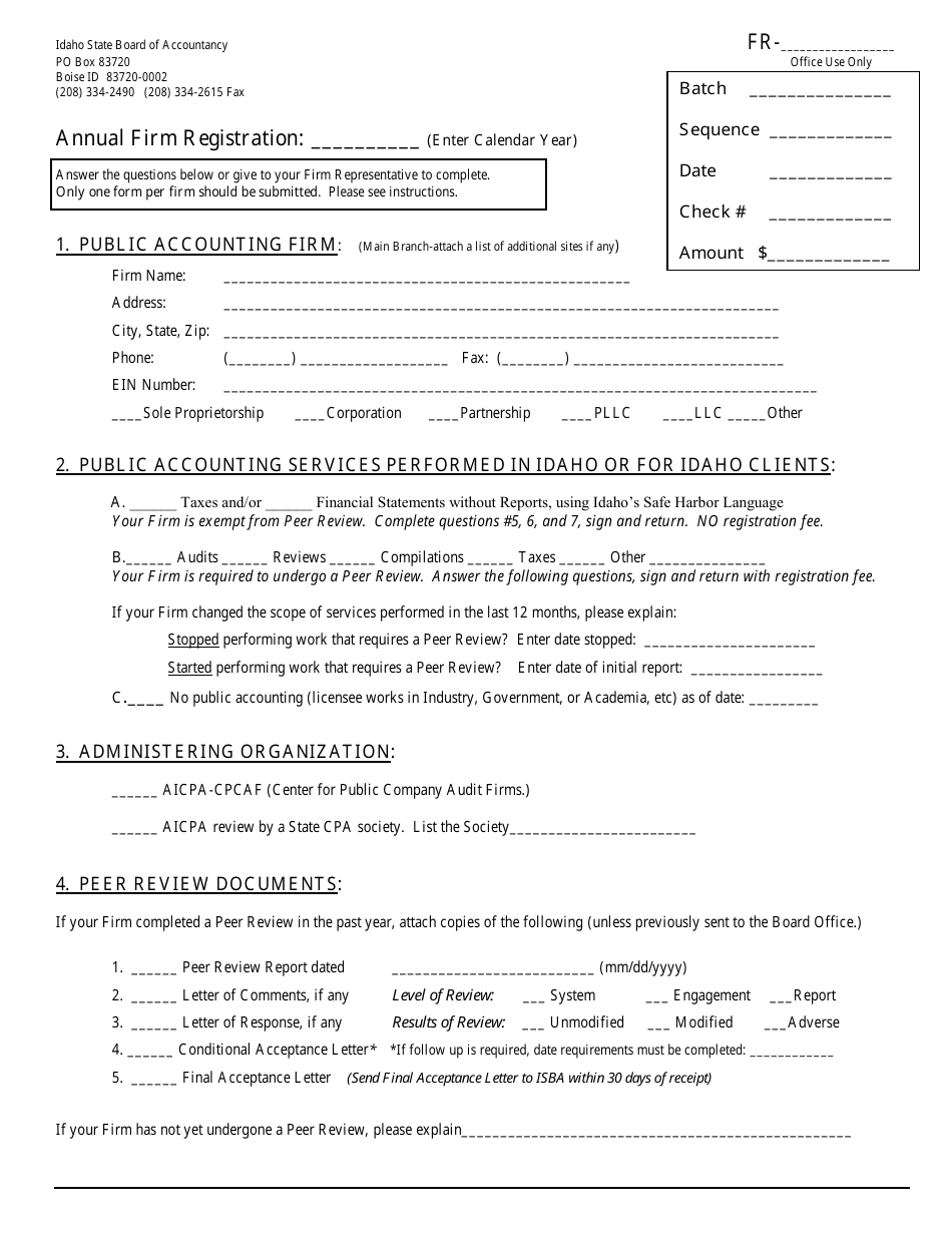 Annual Firm Registration - Idaho, Page 1