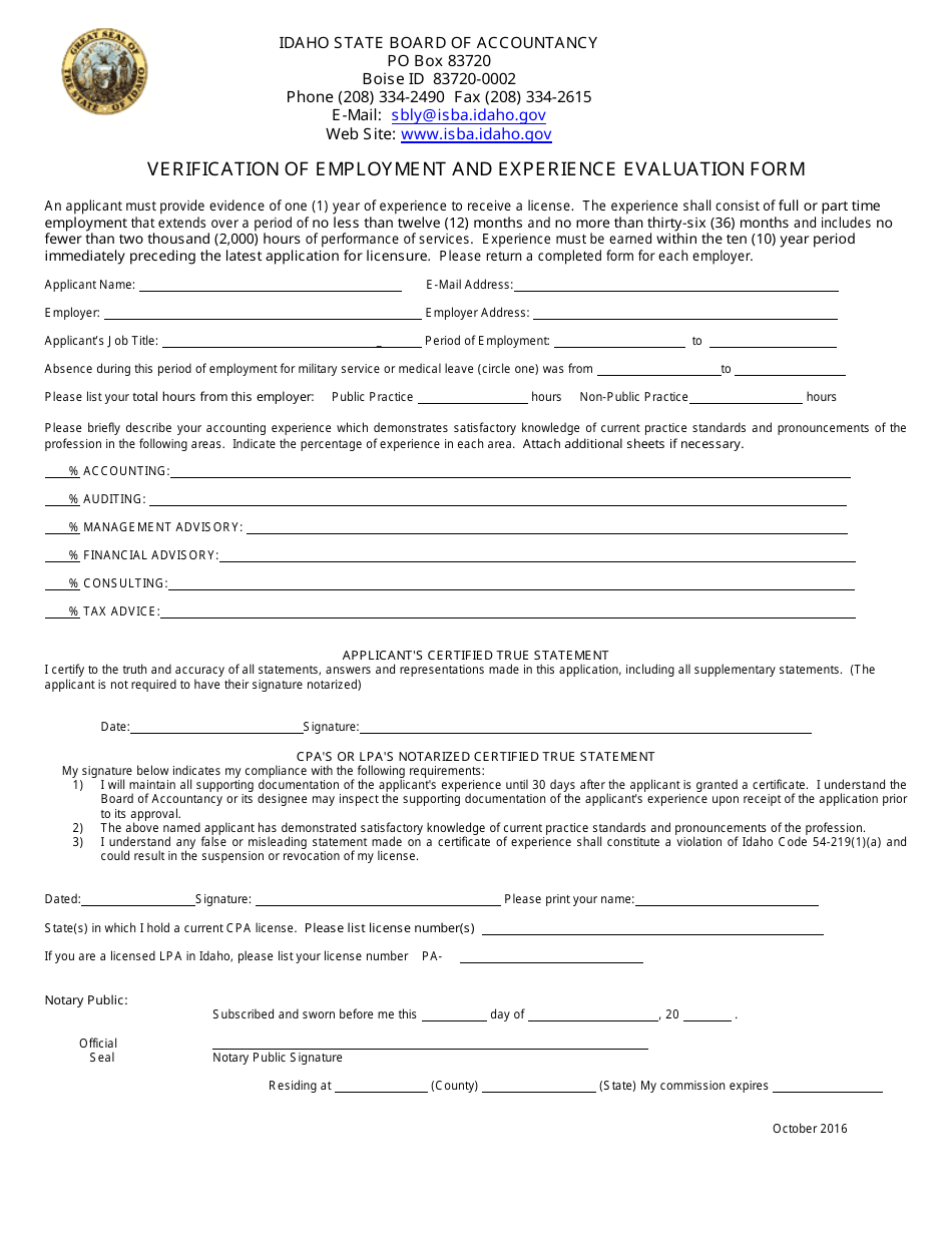 Application for License - Certified Public Accountant - Idaho, Page 2