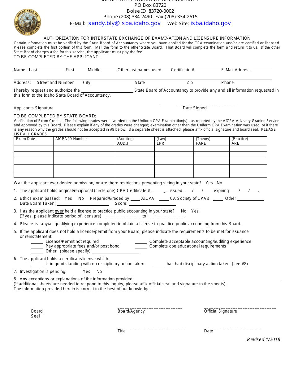 CPA Licensegrade Transfer Application - Idaho, Page 4