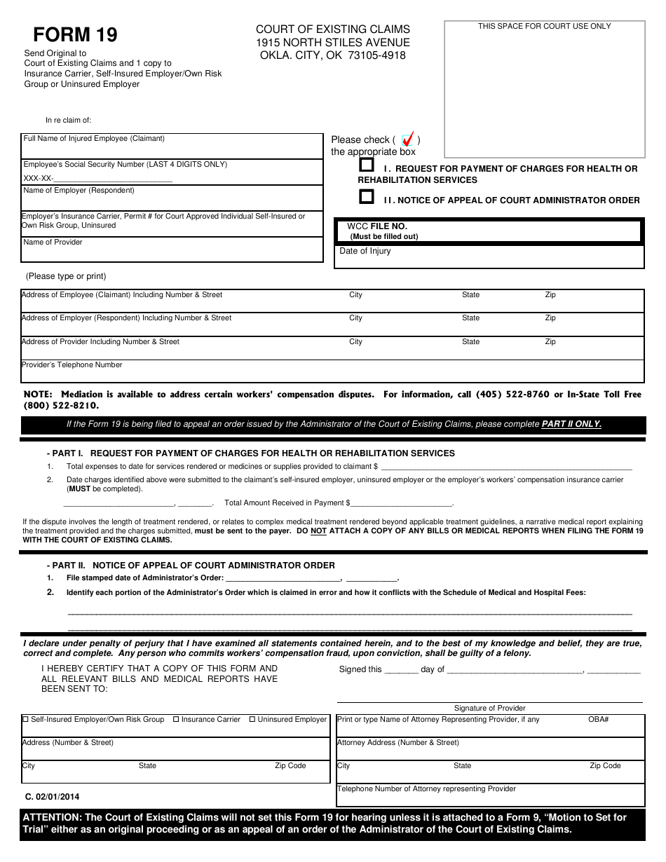 Form 19 - Fill Out, Sign Online and Download Fillable PDF, Oklahoma ...