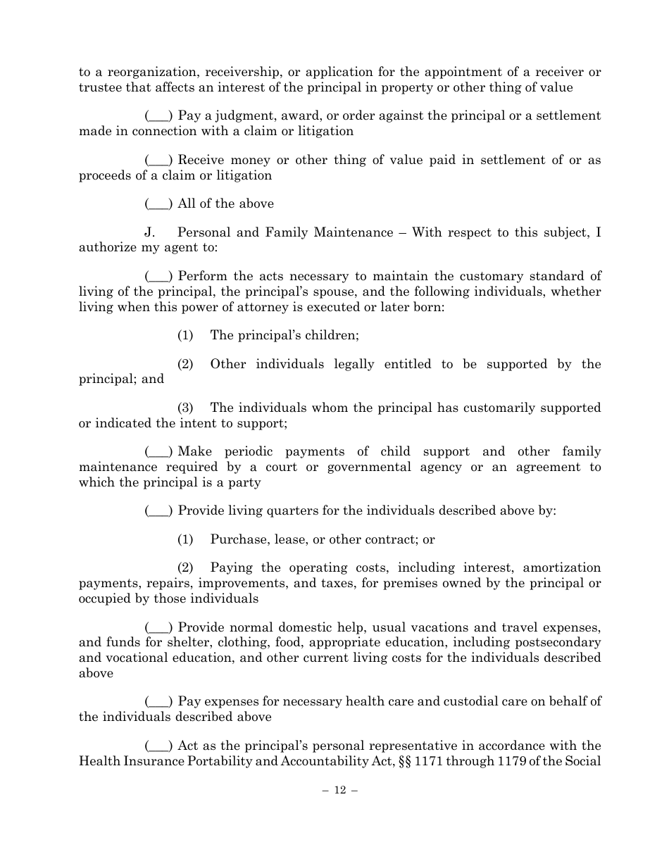 Statutory Form Limited Power of Attorney - Maryland, Page 12
