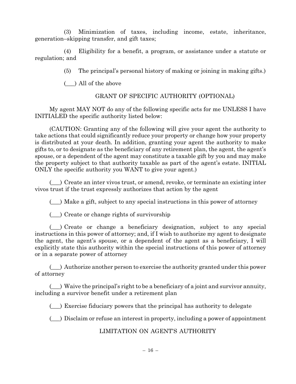 Statutory Form Limited Power of Attorney - Maryland, Page 16