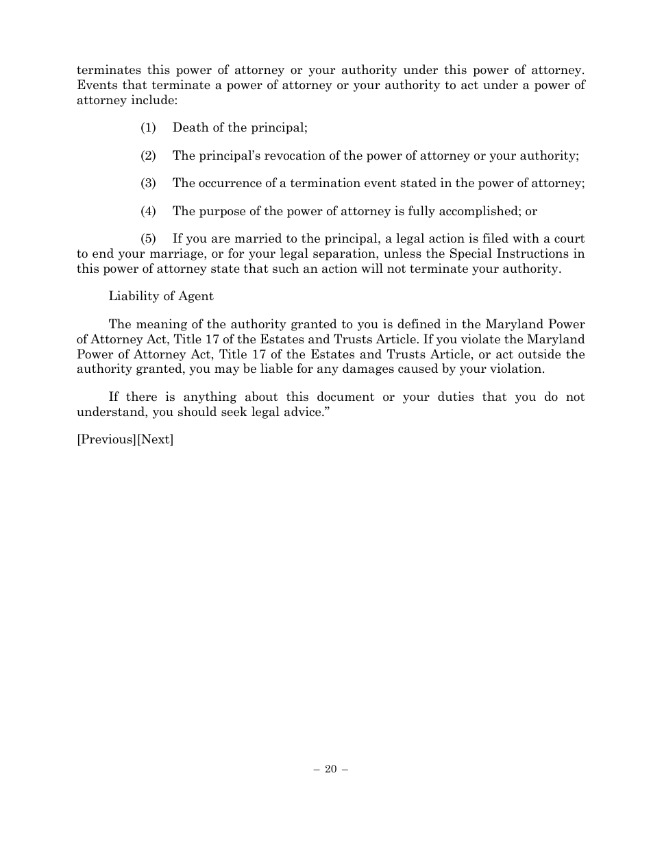 Statutory Form Limited Power of Attorney - Maryland, Page 20