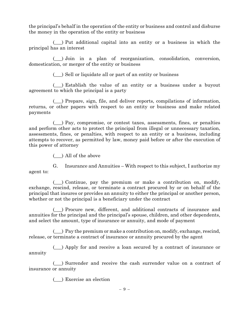Statutory Form Limited Power of Attorney - Maryland, Page 9
