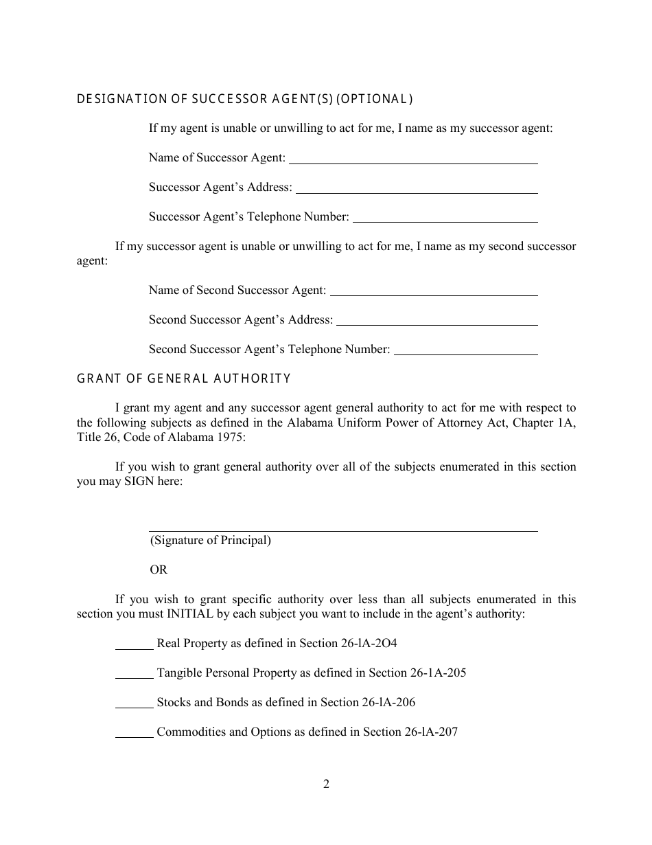 Power of Attorney Form - Alabama, Page 2