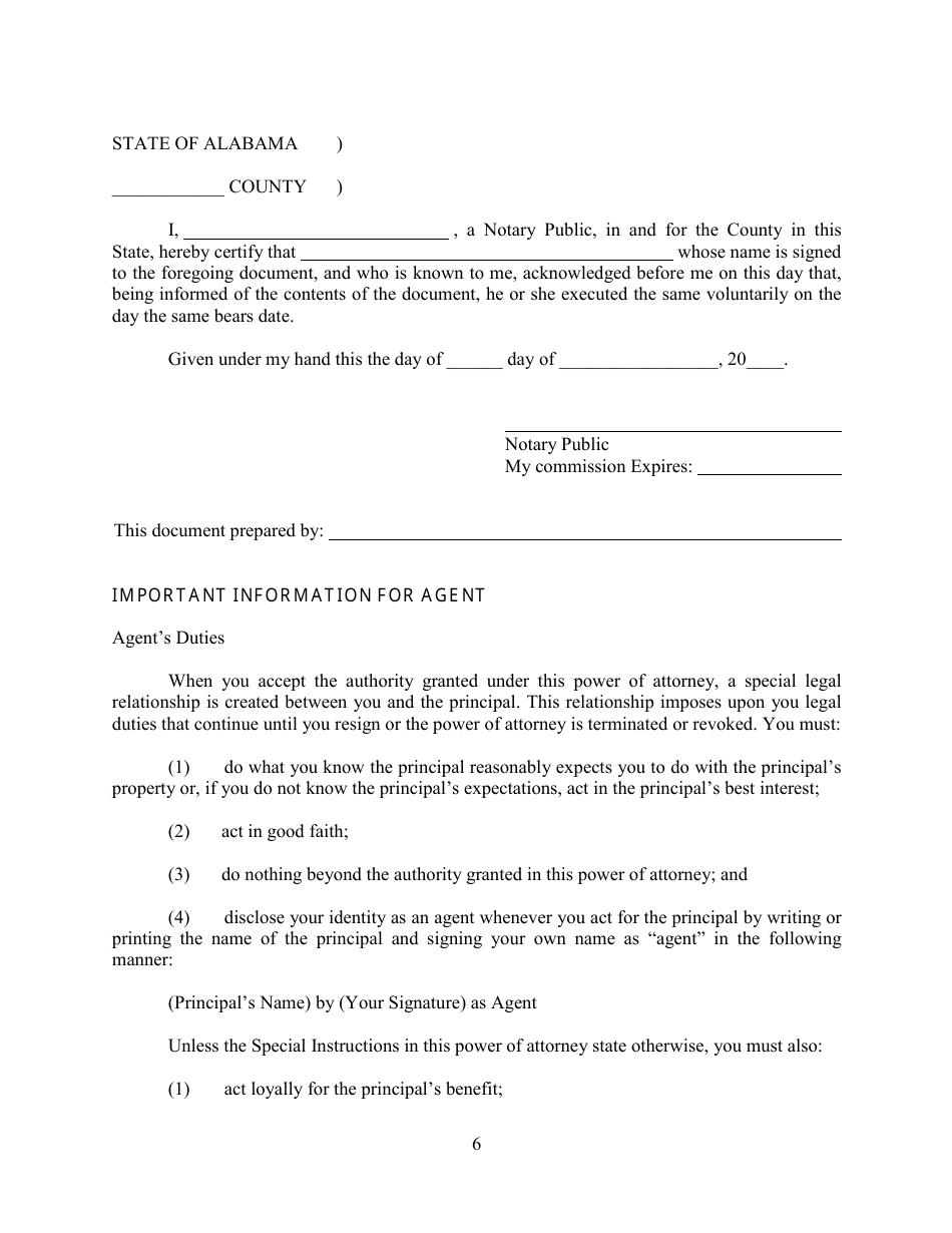 Alabama Power of Attorney Form - Fill Out, Sign Online and Download PDF ...