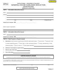 Document preview: Form G-71 General Excise Sublease Deduction Certificate - Hawaii