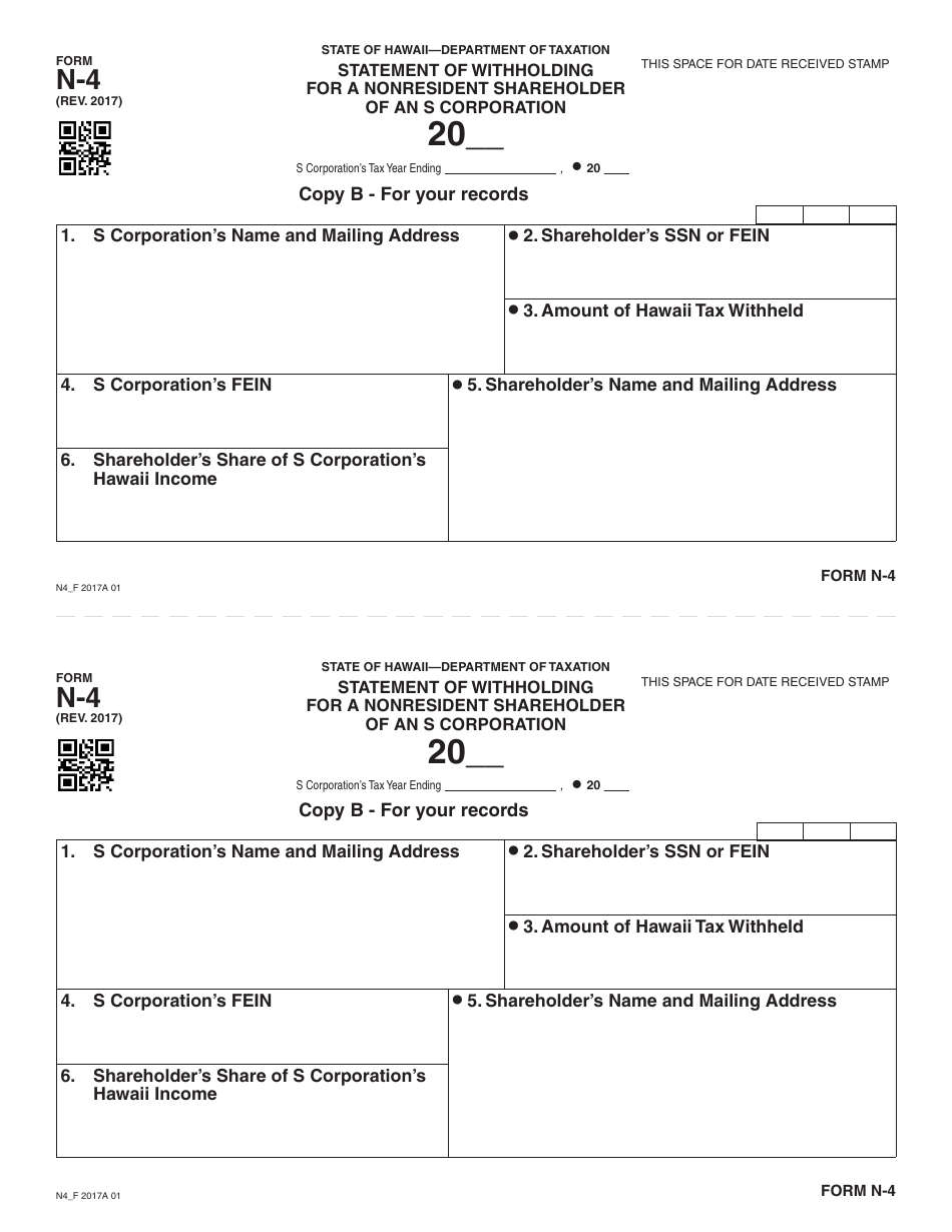Form N-4 Statement of Withholding for a Nonresident Shareholder of an S Corporation - Hawaii, Page 3