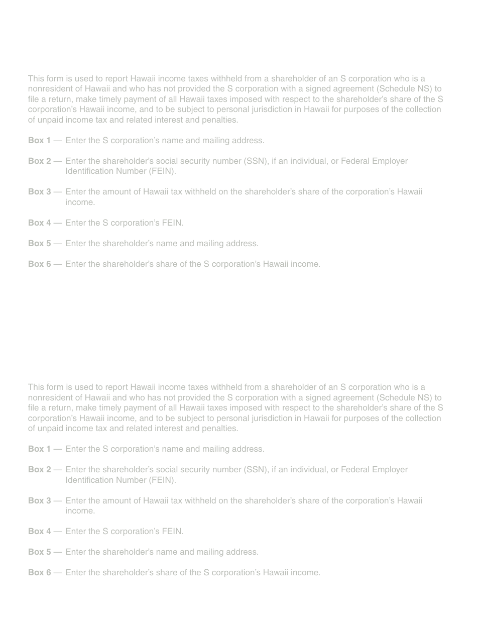 Form N-4 Statement of Withholding for a Nonresident Shareholder of an S Corporation - Hawaii, Page 4